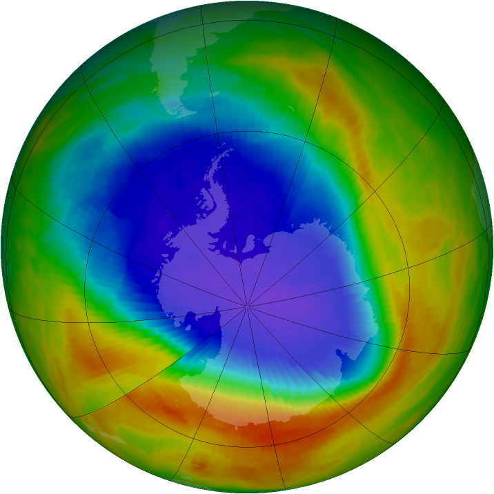 Antarctic ozone map for 20 October 1991
